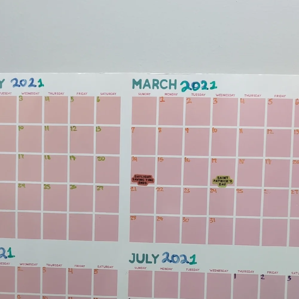 Pink and Blue Wall Calendar